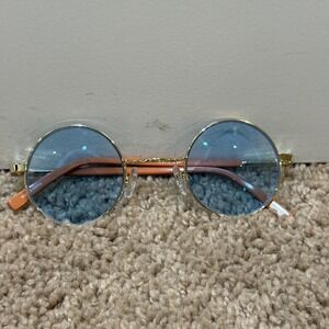 Zenni Sunglasses Round Gold FRAMES ONLY Blue Lens 450114 John‎ Lennon Retro